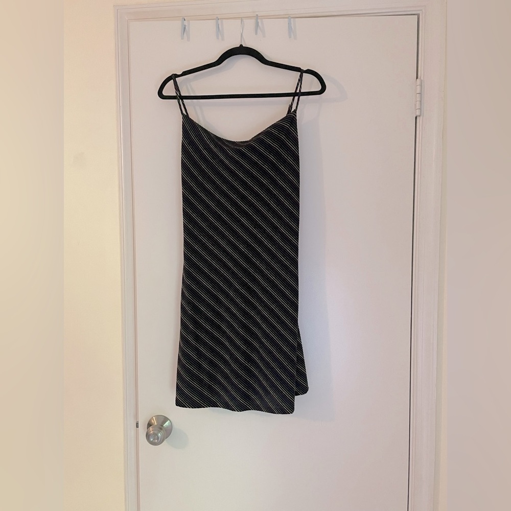 Black metallic stripe mini dress